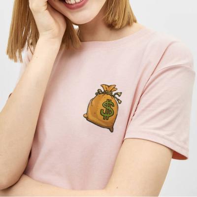 OEM PET Film Custom Private Printed Cute Money Bag Logo T-shirt Heat Transfer Labels for Clothing