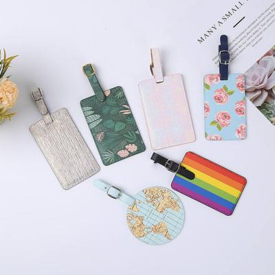 Custom Made Map Printing Design Rose Rainbow Cute Owl Animal Hawaii Pineapple Logo Children Leather Luggage Tags for Traveling