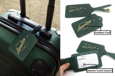 Golden Foil Flight Logo Jade Leather Luggage Tags for Travel Souvenirs