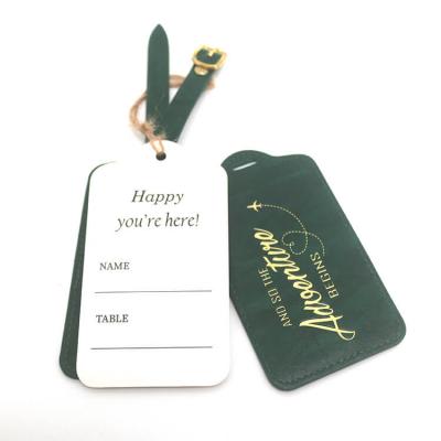 Wholesale Hot Stamping Golden Foil Printing Flight Logo Custom Jade Green Leather Luggage Tags for Travel Souvenirs
