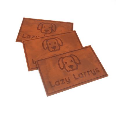 Stamping Debossed Cute Dog Animal Logo PU Leather Patch for Cushions