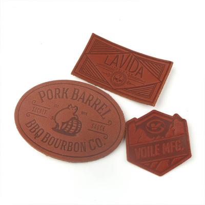 Clothing Tags Maker Custom Hot Stamping Pig Animal Brand Letters Logo Brown Real Leather Patch Labels for Denim Jeans