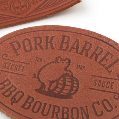 Hot Stamping Pig Animal Logo Brown Leather Patch for Denim Jeans