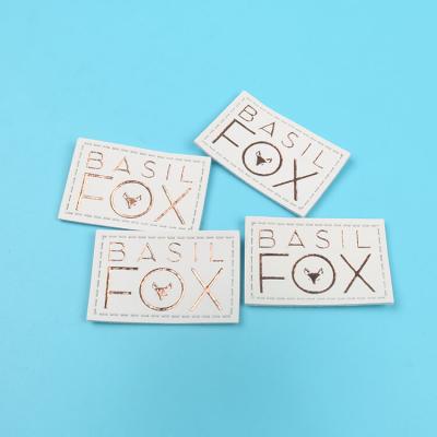 Eco-friendly Tag Labels Custom Trademark Rose Golden Foil Printing Fox Animal Logo PU Leather Patches for Clothing