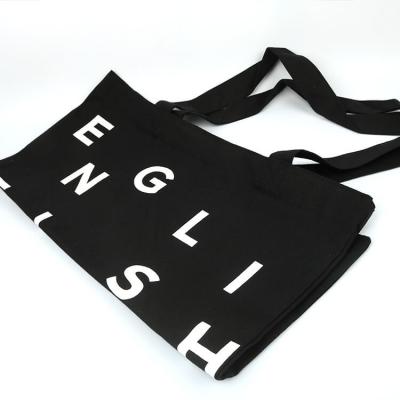 Black Canvas Cotton Recycled Shopping Bags with Printed Letters