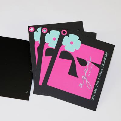 Custom Brand Name Silk Screen Printed Logo Black Card Metal Eyelet Paper Hang Swing Tags Luxury for Clothes