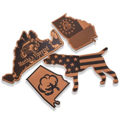 Embossing Logo Abnormal Shapes Genuine Brown Leather Patches Labels