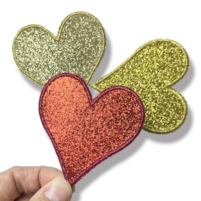 Winslabel Direct Factory Custom Private Brand Glitter Fabric Embroidered Logo Heat Transfer Patches Iron on Embroidery Badges